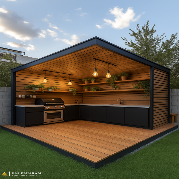 Modern Outdoor Kitchen – Industrial Elegance Meets Natural Warmth