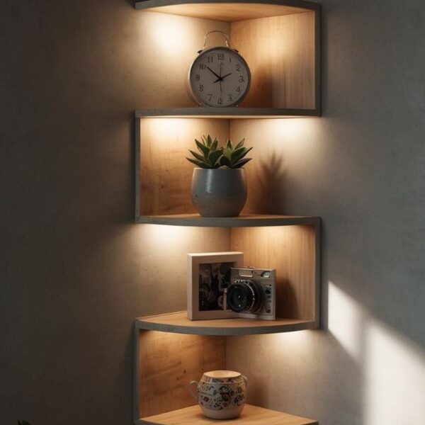 رف زاوية جداري 5 طبقات – خامة MDF عالية الجودة بتصميم فخم ومتين