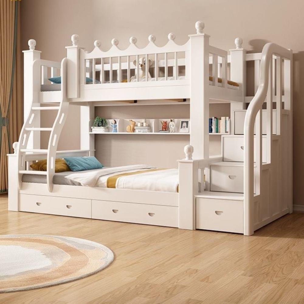 سرير أطفال بطابقين خشب صلب – تصميم أبيض من قطعتين سرير أطفال بطابقين خشب صلب – تصميم أبيض من قطعتين