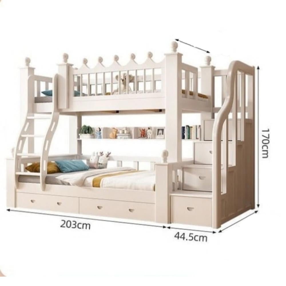 سرير أطفال بطابقين خشب صلب – تصميم أبيض من قطعتين سرير أطفال بطابقين خشب صلب – تصميم أبيض من قطعتين