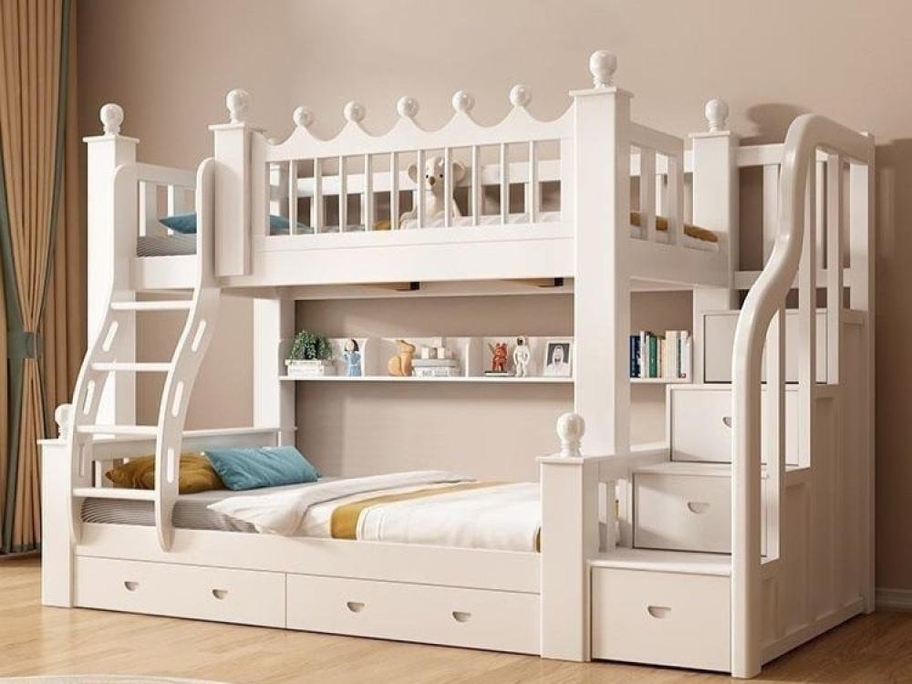سرير أطفال بطابقين خشب صلب – تصميم أبيض من قطعتين سرير أطفال بطابقين خشب صلب – تصميم أبيض من قطعتين
