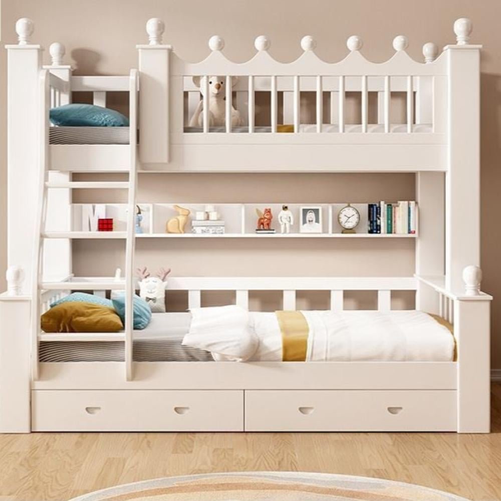 سرير أطفال بطابقين خشب صلب – تصميم أبيض من قطعتين سرير أطفال بطابقين خشب صلب – تصميم أبيض من قطعتين