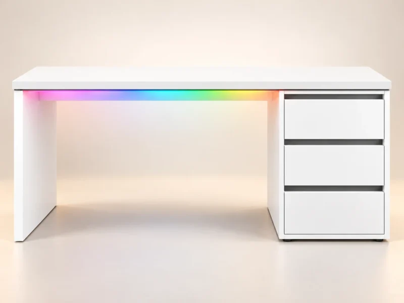 طاولة جيمنج «سيري» بيضاء بشريط ليد RGB على حافة السطح