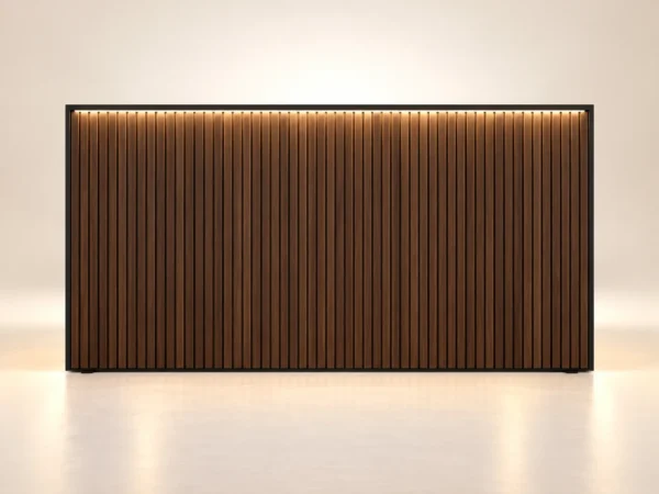 جدار خلفي بشرائح خشب جوزي وإطار أسود